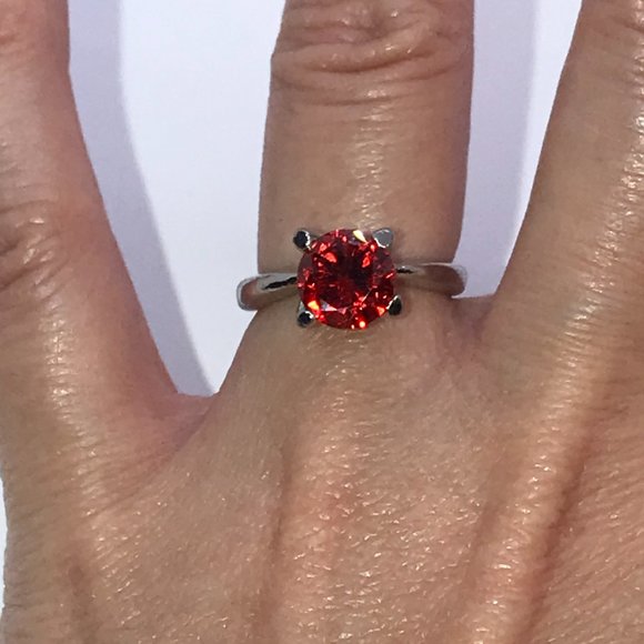 Silver Red Cz Ring, Size 5 1/4 - Picture 7 of 7